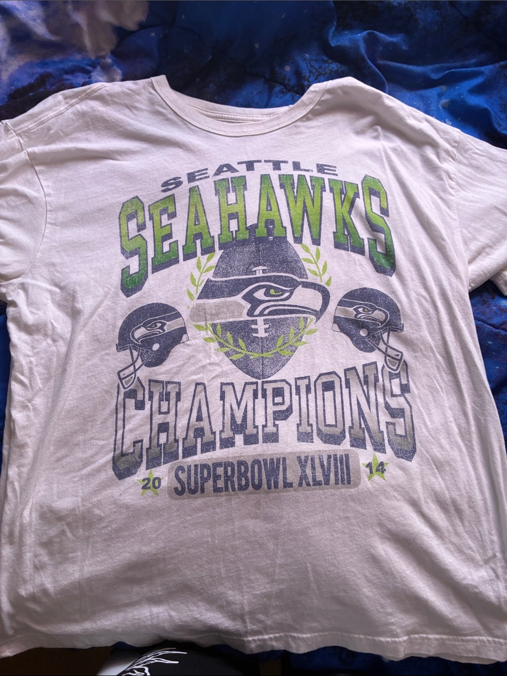 Seattle Seahawks WomensWhite Champion Super Bowl XLVIII Champions T-Shirt